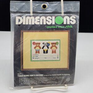 Dimensions Cross Stitch Kit Three Bears Baby Birth Record 11"x9"